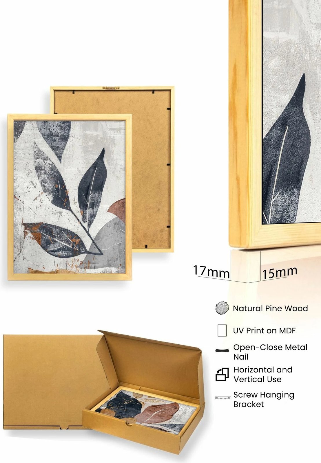 Pikturë dekorative me kornizë, MDF, 3 pjesë, Wallity, Huhu467, 30x40cm