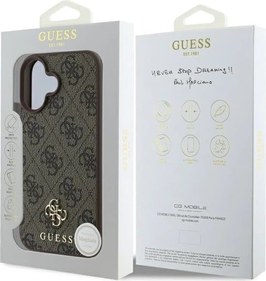 Mbështjellës Guess 4G Small Classic MagSafe për iPhone 16, Kafe