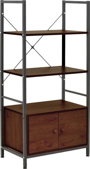 Raft dyshemeje me dollap Kuili, metal i zi, MDF ngjyrë arre, 60x36x121cm