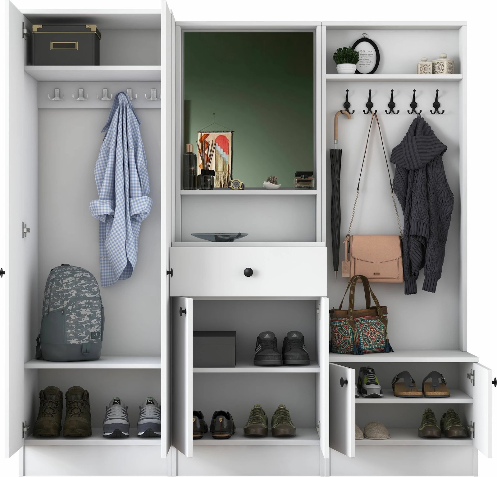 Stendë për korridor, stil skandinav, ngjyrë e bardhë, M3 - 1559