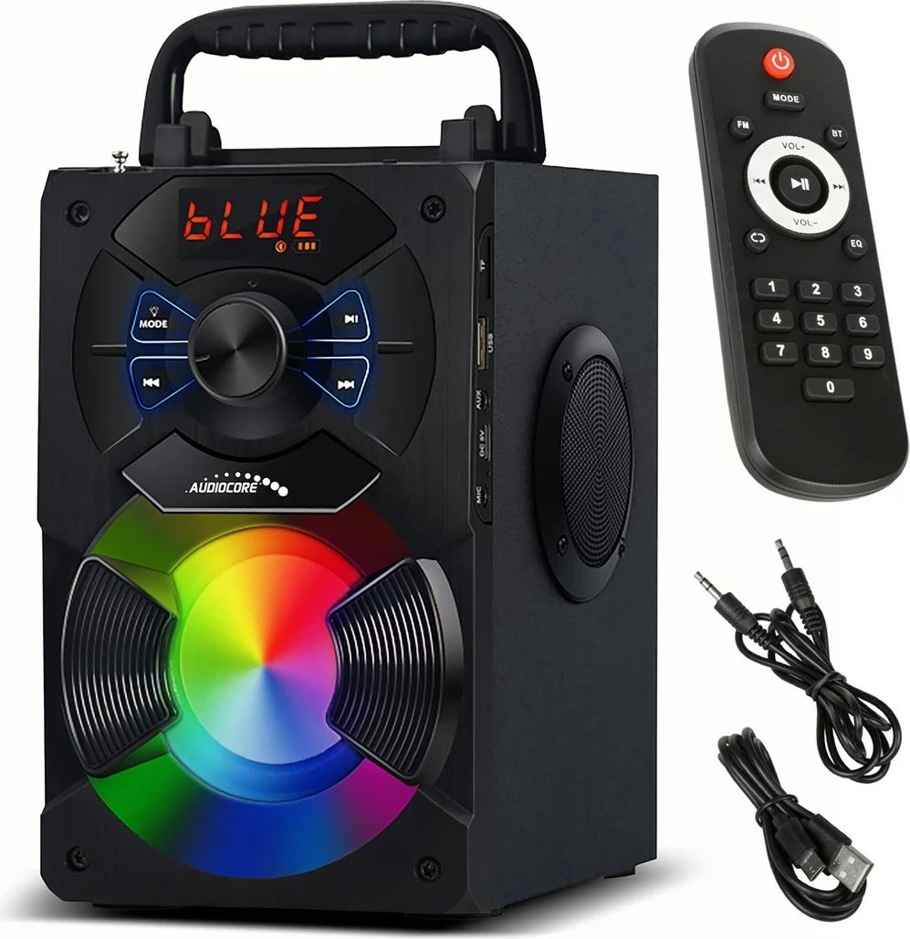 Boks portativ Bluetooth Audiocore AC730, FM radio, SD/MMC, AUX, USB, me telekomandë, Ngjyrë e zezë