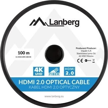 Kabel HDMI Lanberg CA-HDMI-20FB-1000-BK, 100 m, Argjendtë