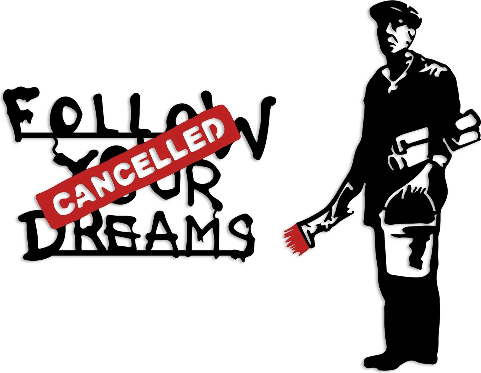 Aksesor dekorativ metalik për mur, Banksy Metal 06, bardhë e kuqe, 64x42cm ose 46x87cm