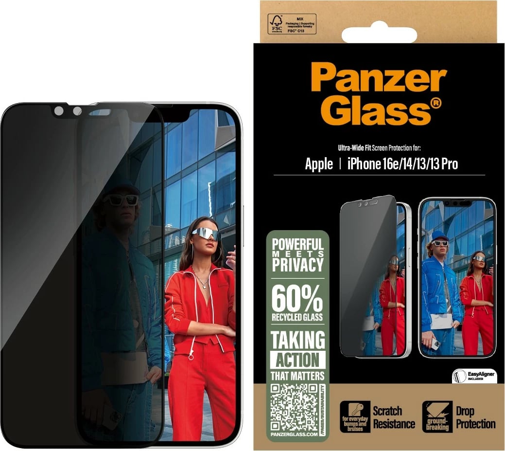 Mbrojtës ekrani PanzerGlass Privacy UWF për iPhone 16e/14/13/13 Pro, transparent