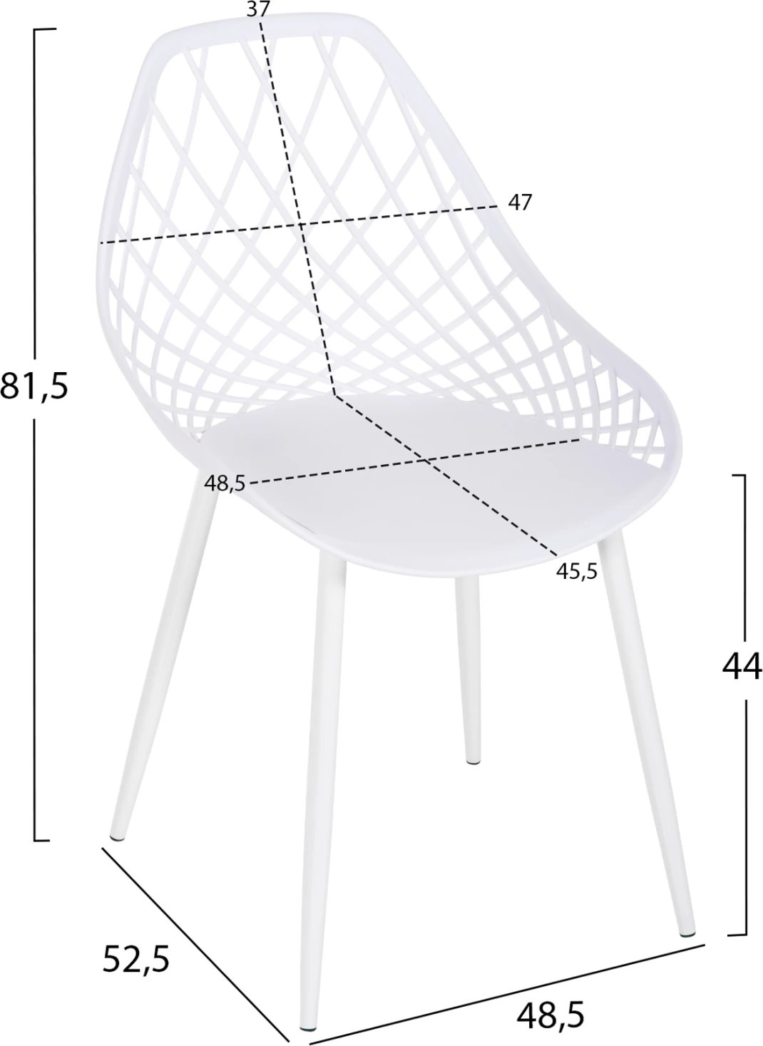 Karrige polipropileni LIO FH9524.11, ngjyrë e bardhë, këmbë metalike të bardha, 52x53x82H cm