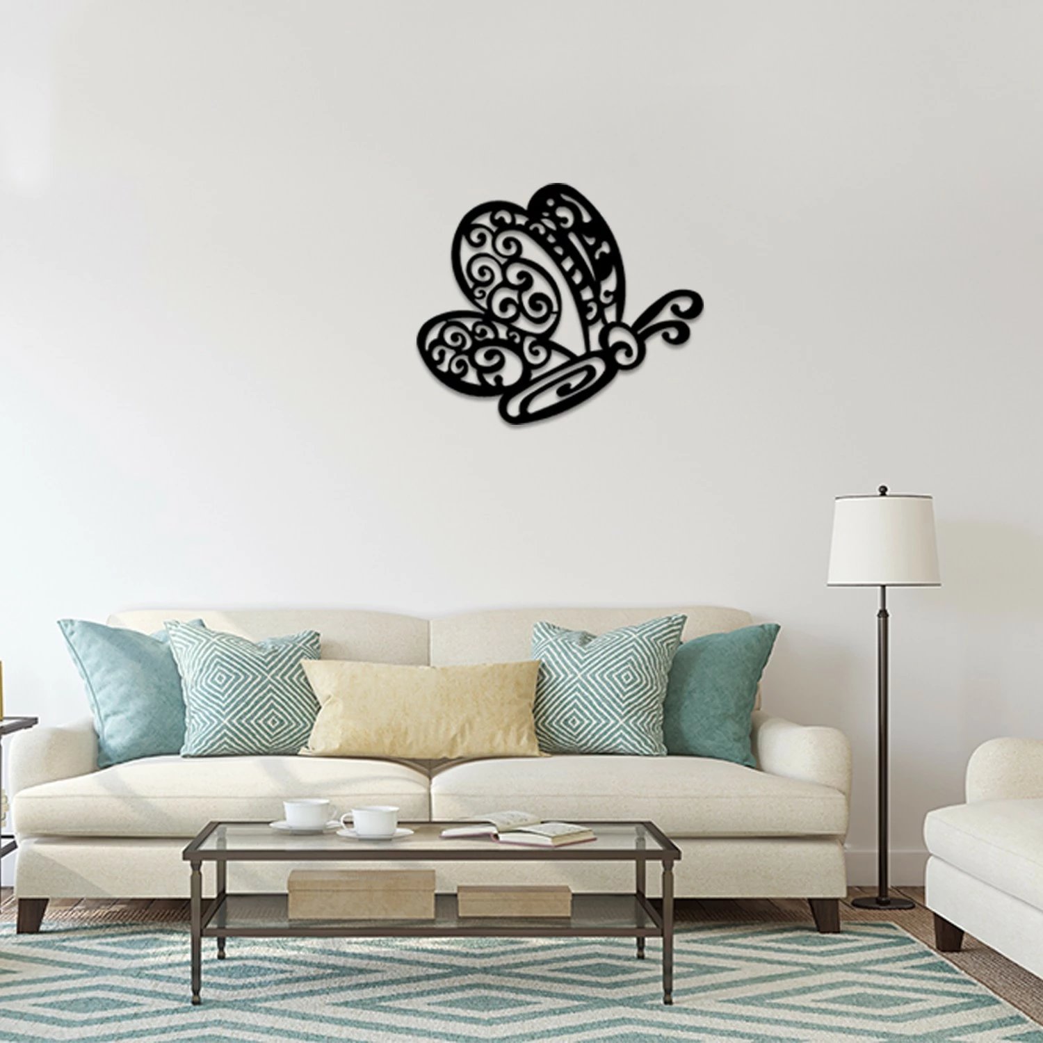 Aksesor dekorativ metalik për mur, Wallity, Kelebek, ngjyrë e zezë, 59x50cm