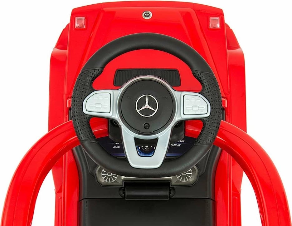 makinë ride-on me guidë, Milly Mally Mercedes G350d, 12–36 muaj, deri 25 kg, tinguj me 2xAA, sedilje me hapësirë poshtë, e kuqe