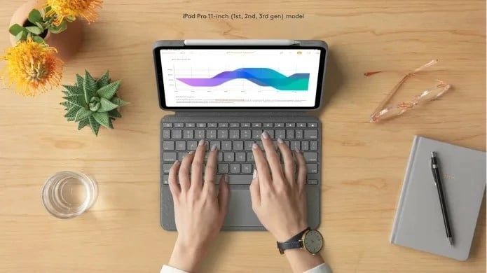 Mbështjellës me tastierë Logitech Combo Touch, për iPad Pro 12.9" (5th Gen), iPad Pro 11" (1/2/3 Gen), iPad Air (4th Gen), Gri