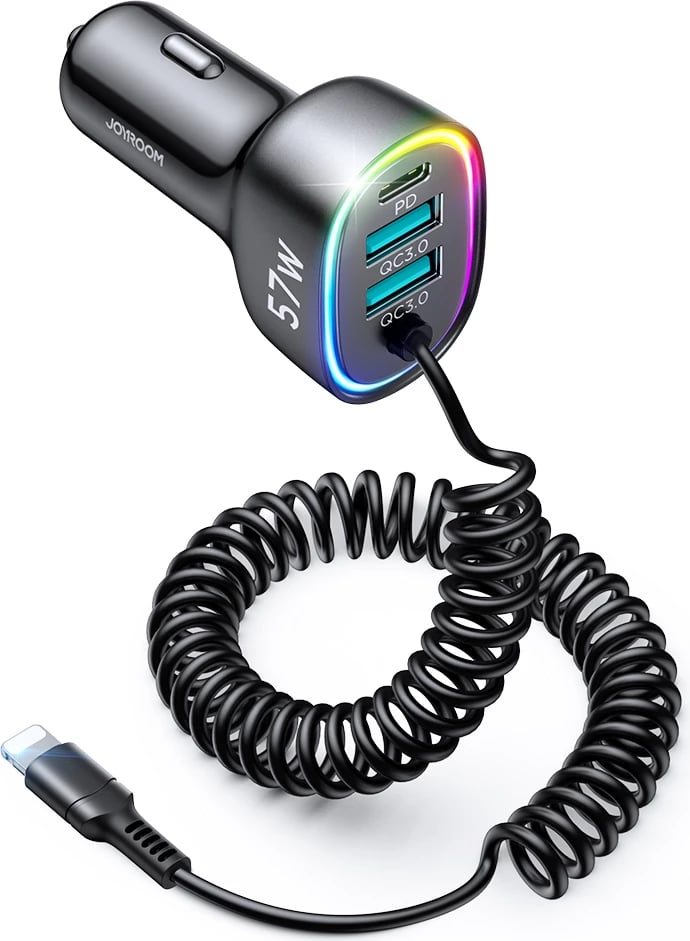 Karikues veture Joyroom JR-CL20, 4 në 1, 57W, me kabllo Lightning 1.6m, i zi