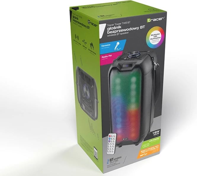 Altoparlant portabil Tracer Tower LED TWS me Bluetooth, 16W, me mikrofon, i zi