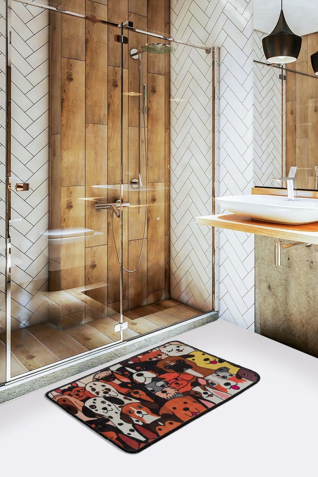 Tapet për banjo, dizajn me qen, shumëngjyrësh, 40x60cm