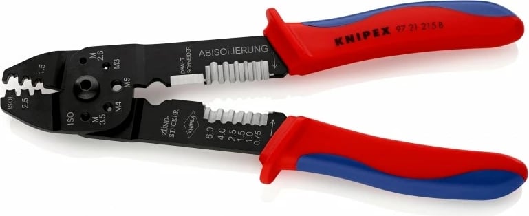 Vegël krimpimi Knipex 97 21 215 B, metal, dorezë plastike, zi/blu/kuqe