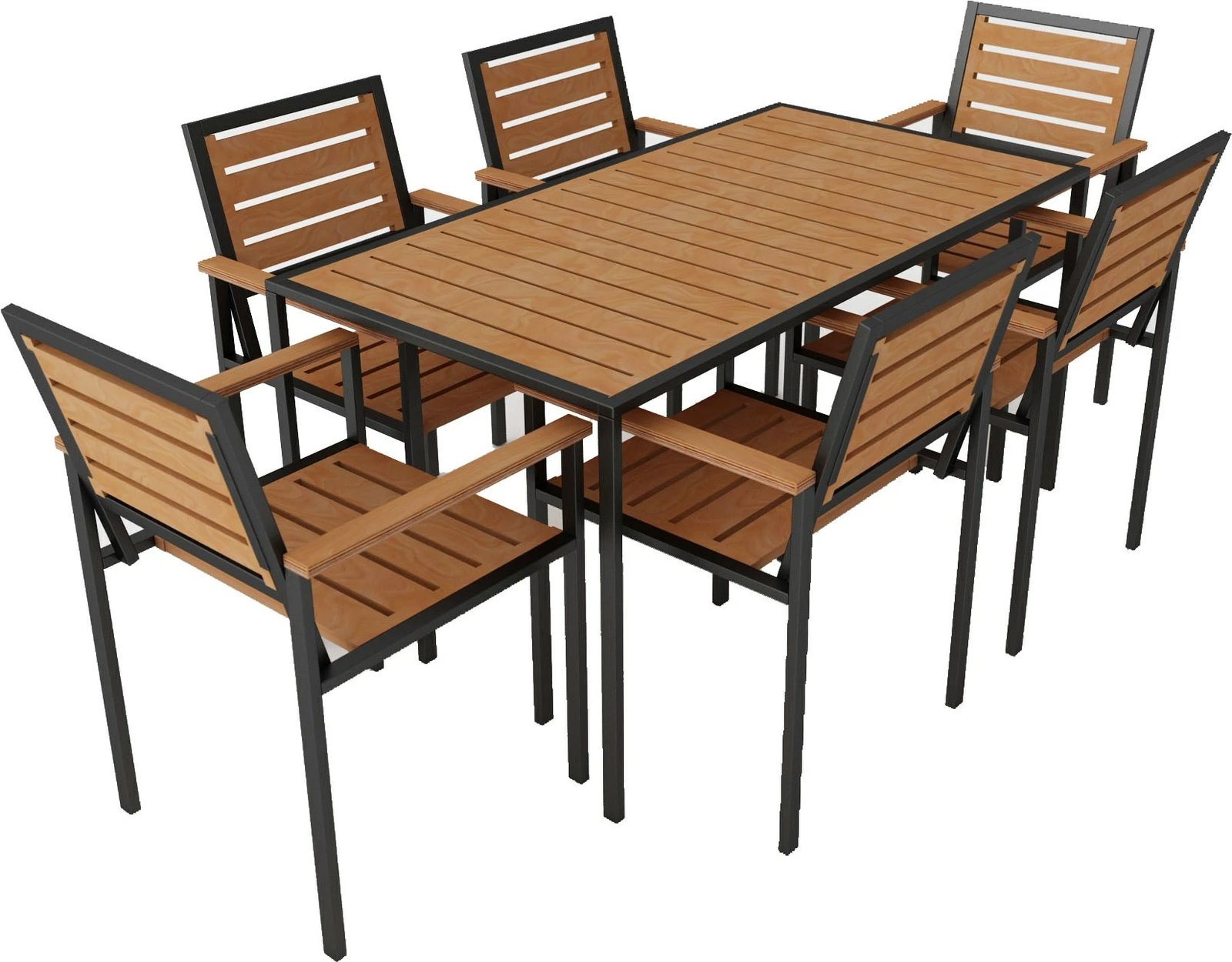 Tavolinë me karrige për terasë, 7 copë, ngjyrë teak, Skye Decor, CPT7707-150