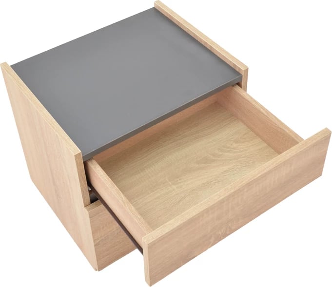 Komodinë anësore Comcie, ngjyrë natyrale me gri, 50x42x45.5cm