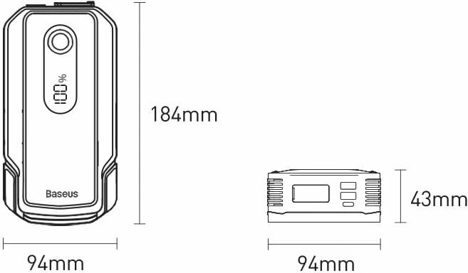 Jump starter Baseus CGNL020001, powerbank 20000mAh, 12V, 2000A, me kabllo krokodili, e zezë