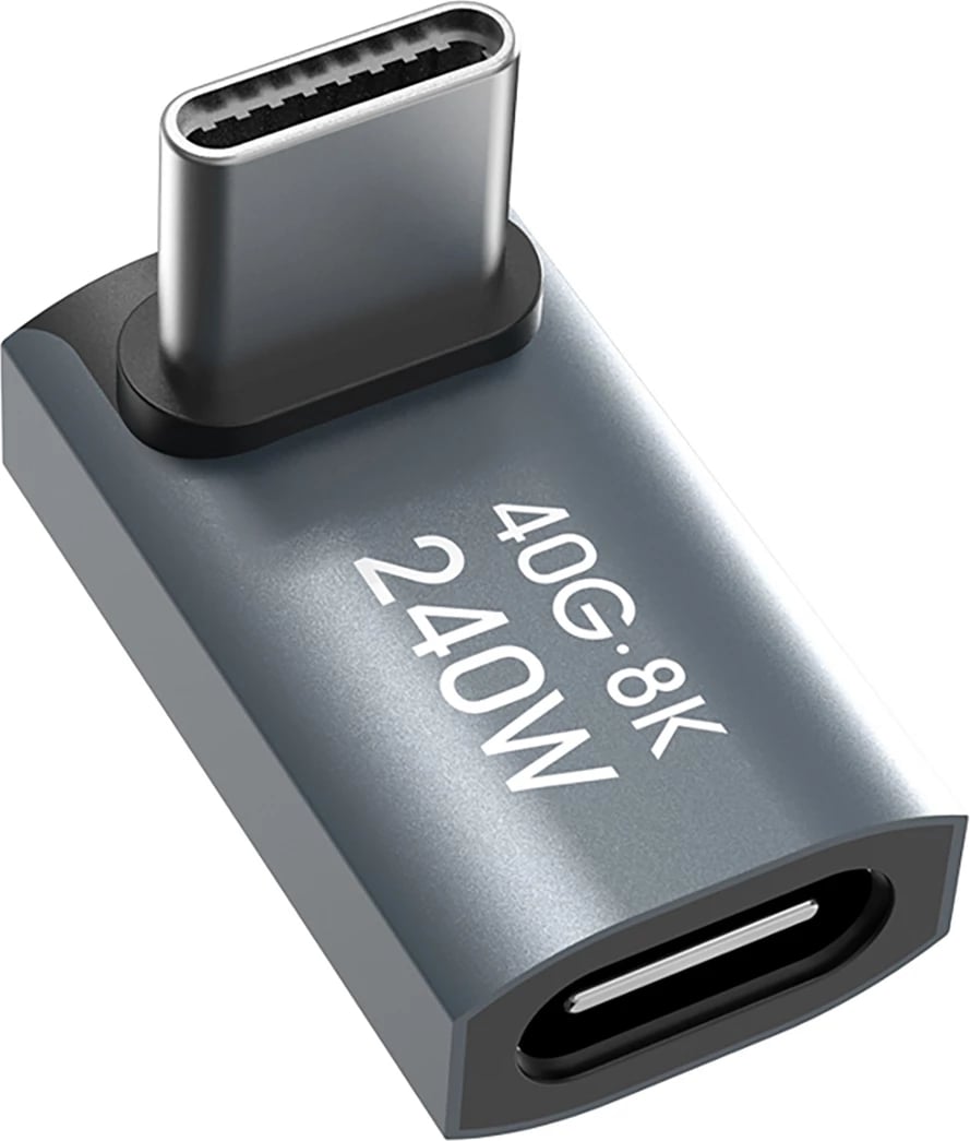 Adapter i kënduar USB-C në USB-C, Wozinsky WPKF-01, Thunderbolt 4 40Gb/s, PD 240W, 8K 60Hz, OTG, gri