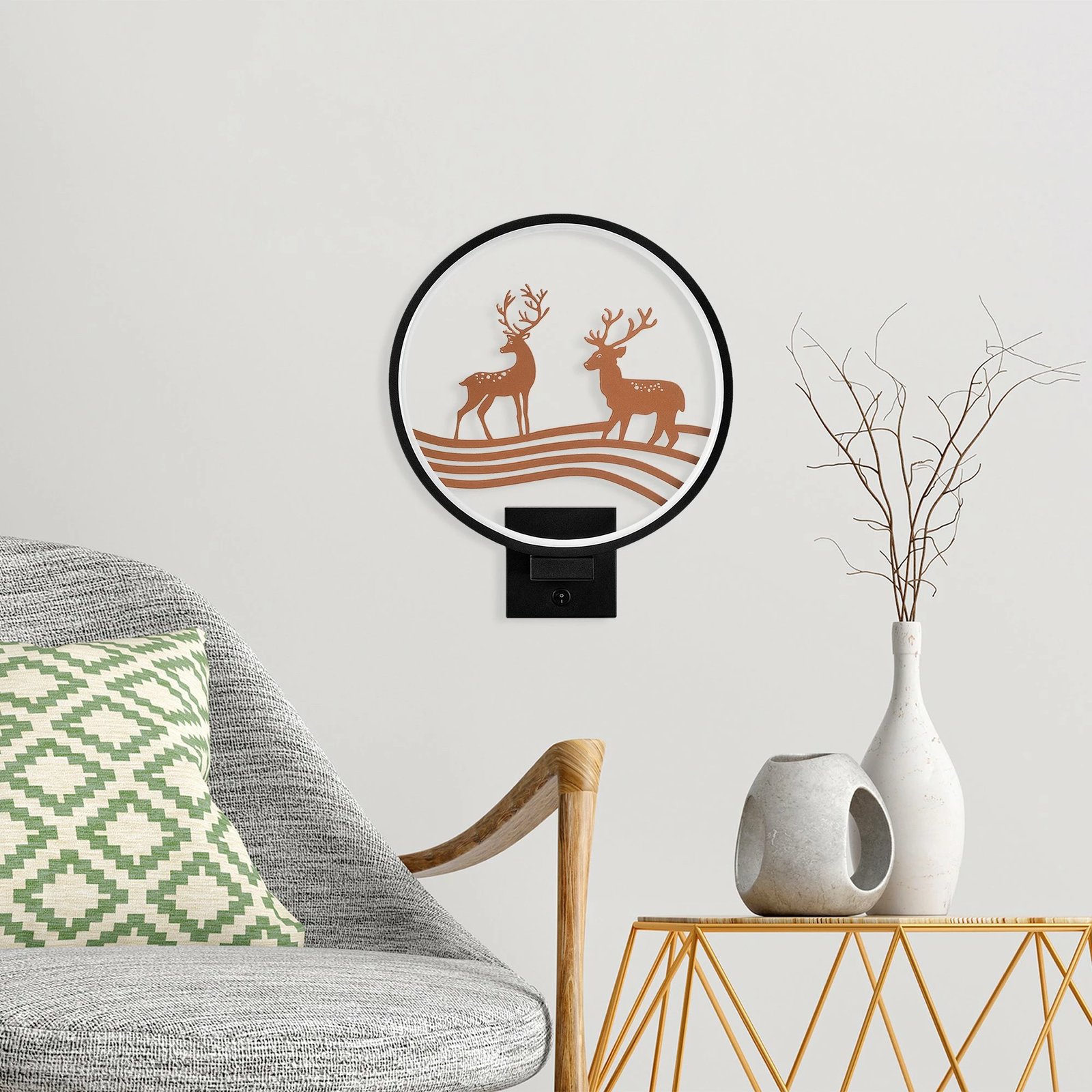 Llambë muri Opviq, model XMAS22, ngjyrë e zezë dhe bakri