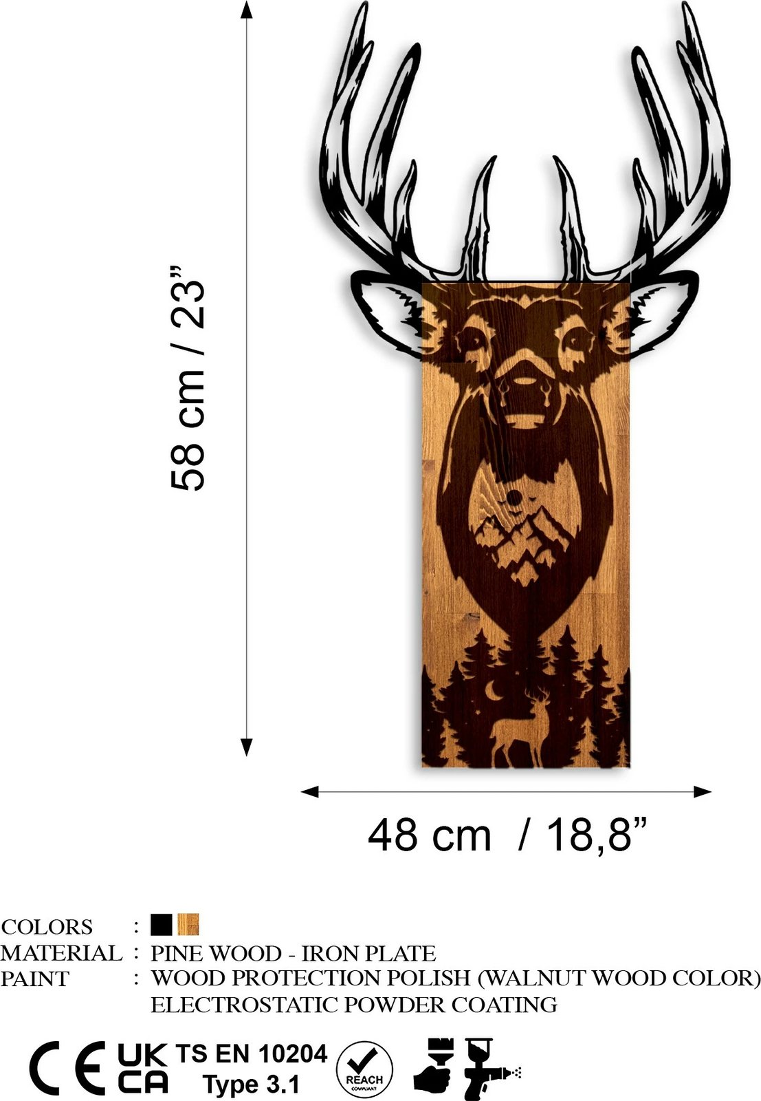 Aksesor dekorativ muri prej druri, Wallity, dreri në mal, ngjyrë arre dhe e zezë