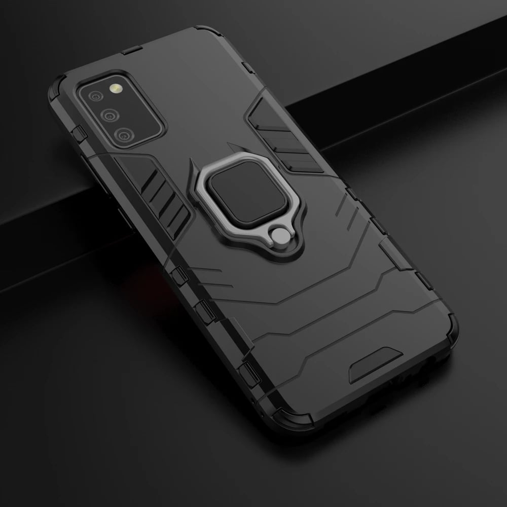 Mbështjellës Hurtel Ring Armor për Samsung Galaxy A03s, me dorezë magnetike, i zi