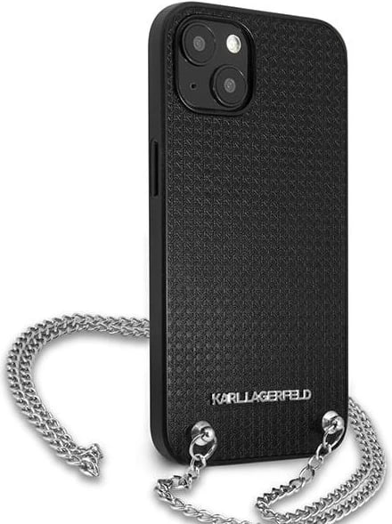 Mbështjellës Karl Lagerfeld Leather Textured and Chain për iPhone 13/14/15 6.1", Zi