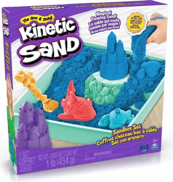 Set rërë kinetike SPIN MASTER, 1 lb, me vegla dhe forma, Blu