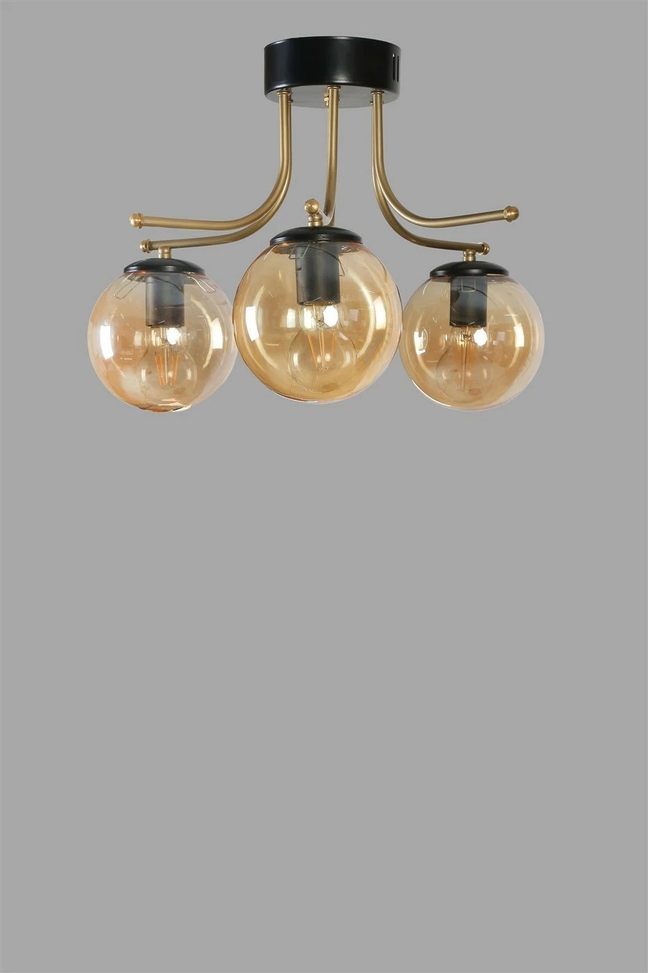 Llambë tavani Opviq Roma, 3 drita, ngjyrë amber dhe e zezë