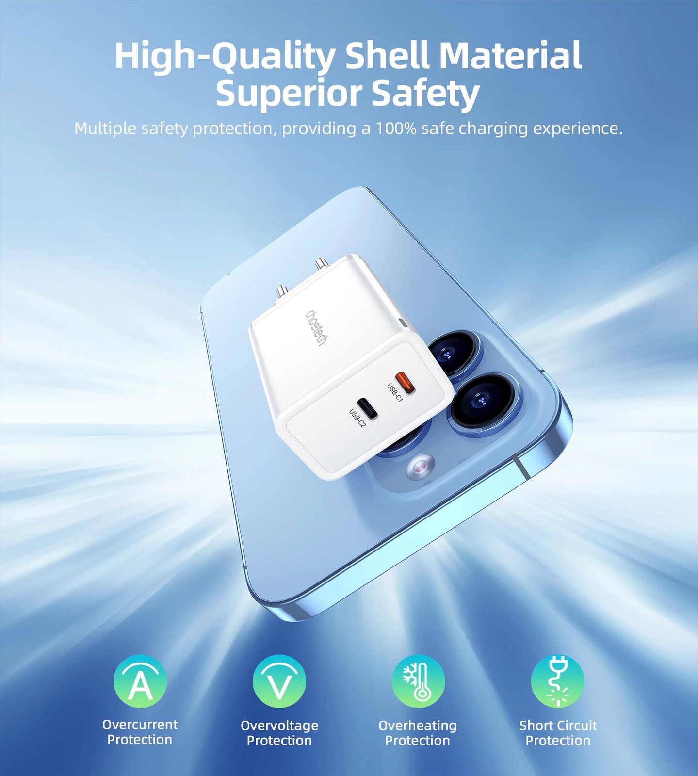 Karikues muri Choetech PD6013, 2x USB-C PD, 65W, i bardhë