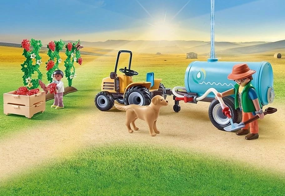 Set figurina Playmobil Country 71442, traktor me rimorkio dhe tank uji, 117 pjesë