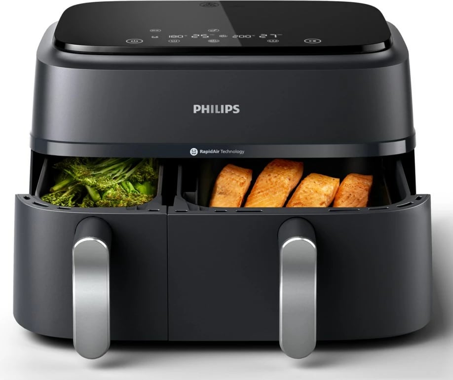 Fritezë me ajër të nxehtë Philips 3000 NA351/00, Dual Basket, Argjendtë