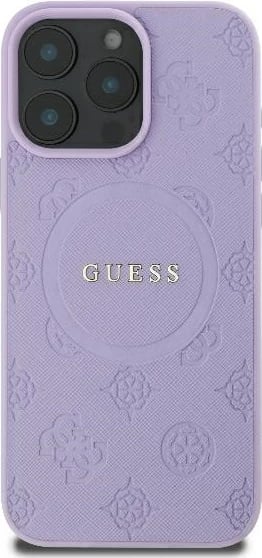 Mbështjellës Guess Saffiano Peony Classic Logo MagSafe për iPhone 16 Pro, Vjollcë