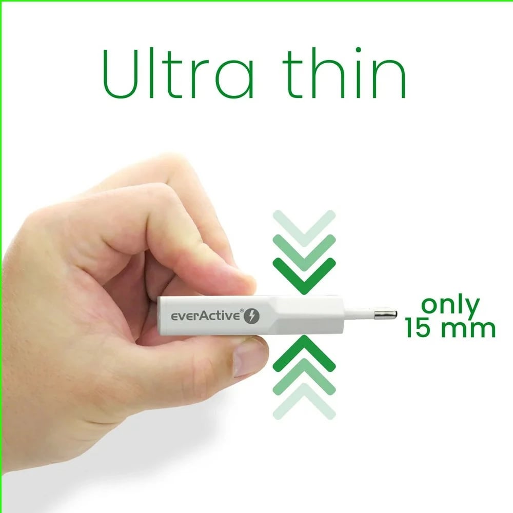 Adapter karikues muri, everActive, SC-385Q, GaN PD 30W, 2x USB-C, super slim, bardhë