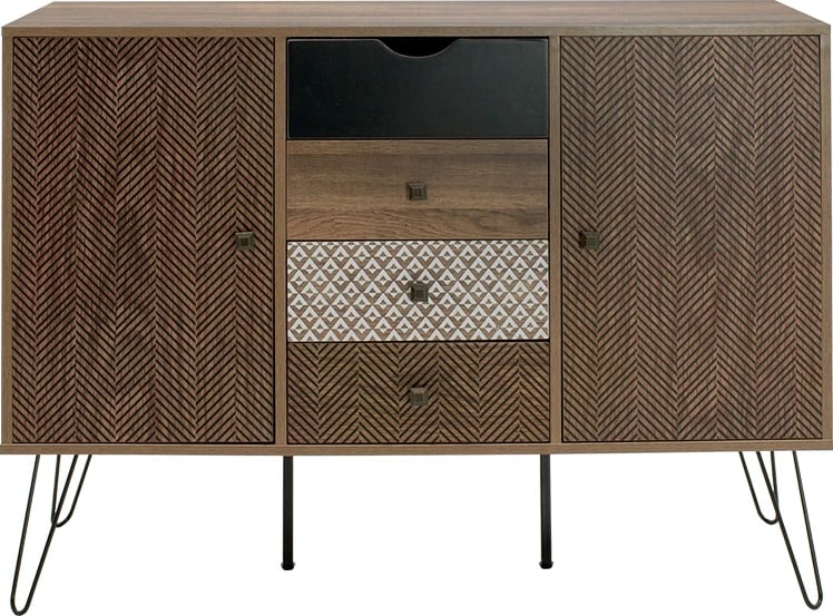 Bufe Boho me katër sirtarë, ngjyrë arre, 122x39,5x86cm