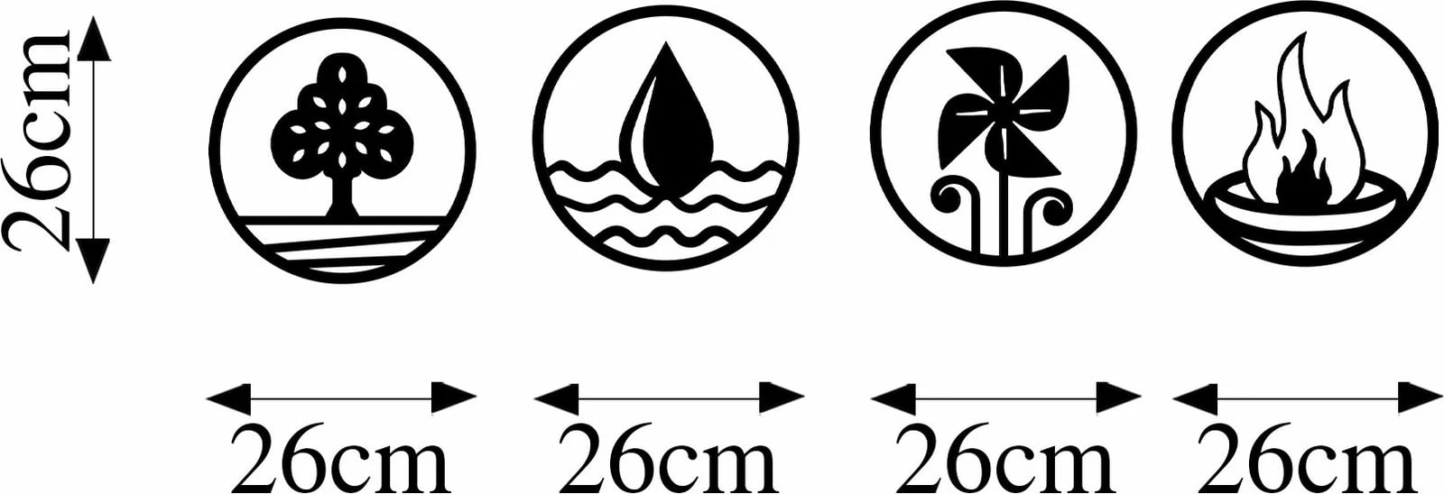 Aksesor metalik dekorativ për mur, 4 elemente, Wallity, 301, set prej 4 copash