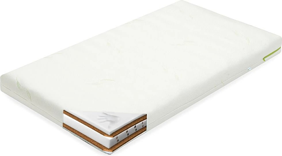 Dyshek fëmijësh New Baby CLASSY 120x60x12 cm me VISCO, shkumë T-1830 dhe shtresë kokosi, mbulesë Aloe Vera, i bardhë