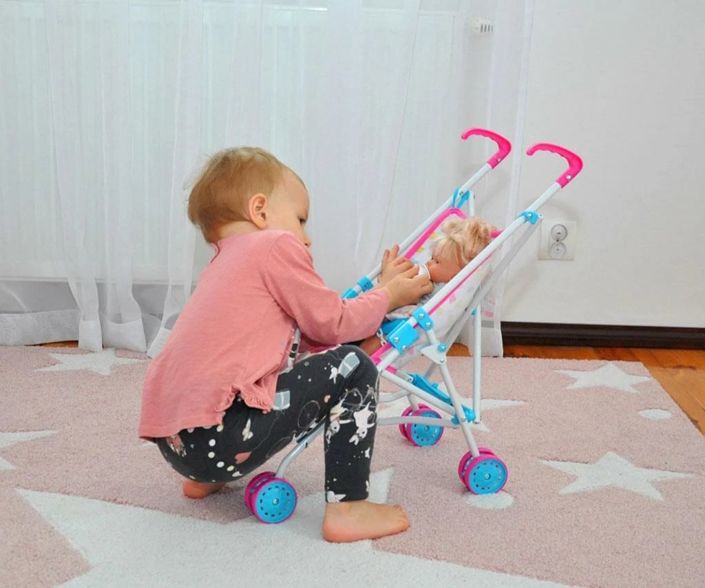 Karrocë kukulle, Milly Mally, Julia Candy, për kukulla deri 50 cm, palosje tip ombrellë, rozë