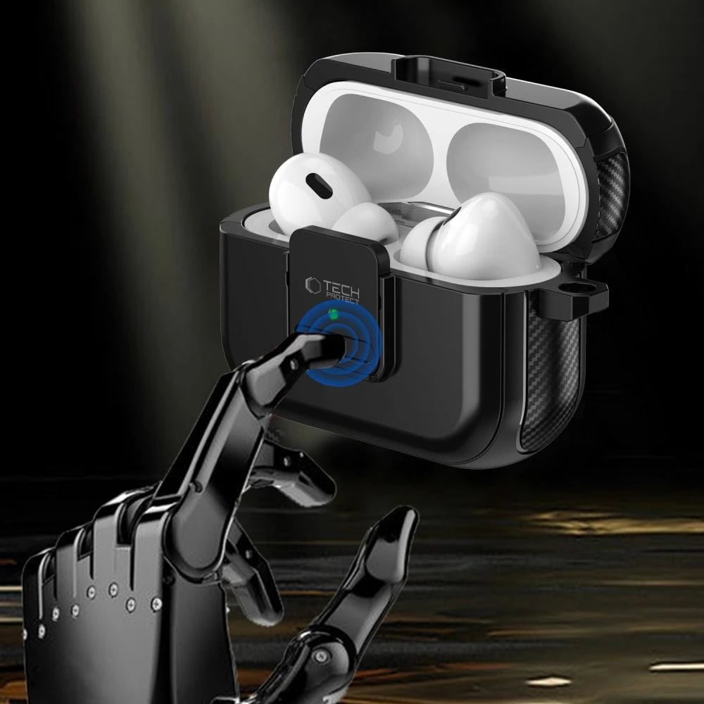 Mbështjellës Tech-Protect Defender me karabiner për AirPods Pro/Pro 2, MagSafe, Zi