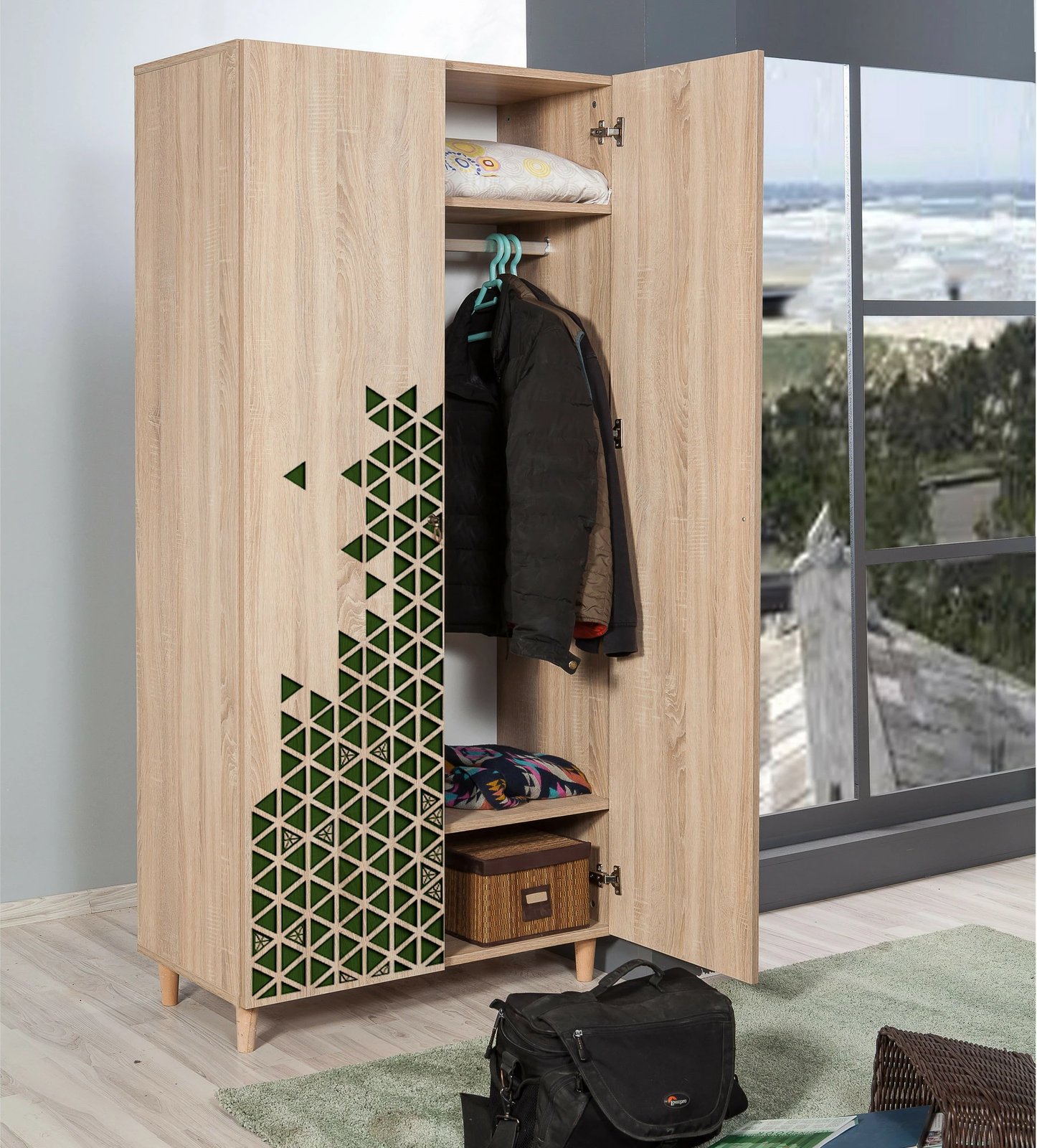 Dollap Skye Decor, stil modern, ngjyrë lisi Sonoma, 90x192x52cm