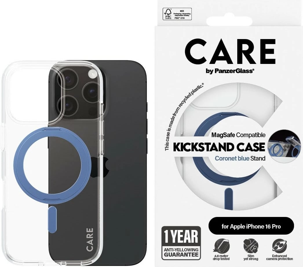Mbështjellës PanzerGlass për iPhone 16 Pro, MagSafe, kickstand, transparent