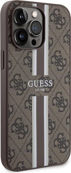 Mbështjellës Guess 4G Printed Stripes MagSafe për iPhone 15 Pro Max, Kafe