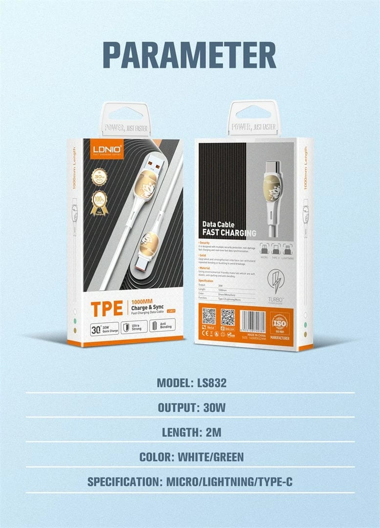 Kabllo E Karikimit LDNIO LS831 (Bardhë) Kabllo E Karikimit LDNIO LS831 (Bardhë)