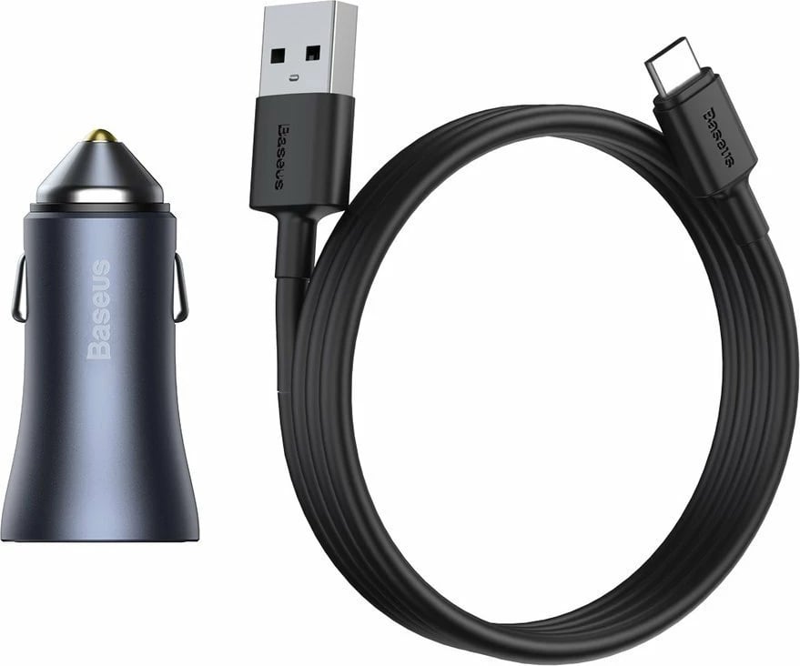 Karikues veture Baseus Golden Contactor Pro, 40W, 2 porta USB-A/USB-C, me kabllo USB-C, Gri