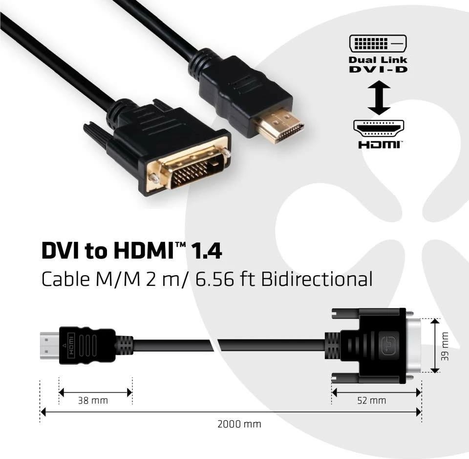 Kabllo DVI në HDMI Club3D 2m 4K30Hz e zezë