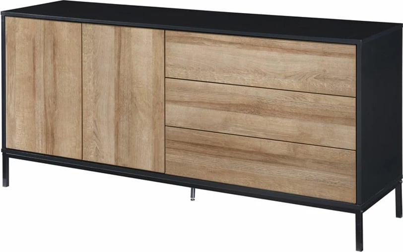 Bufe Blackbird, 2 dyer, 3 sirtarë, ngjyrë lisi Riviera, e zezë, 150x40x75.5cm