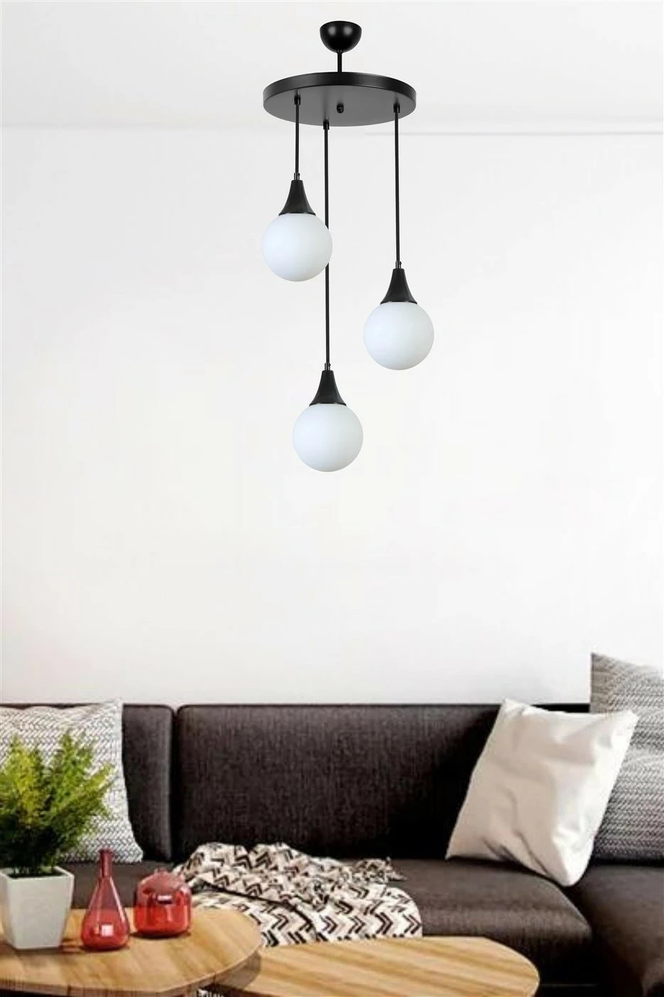 Llambadar Opviq, 8812-3, metal e xham, ngjyrë e zezë dhe e bardhë, lartësi e rregullueshme, D30x70cm