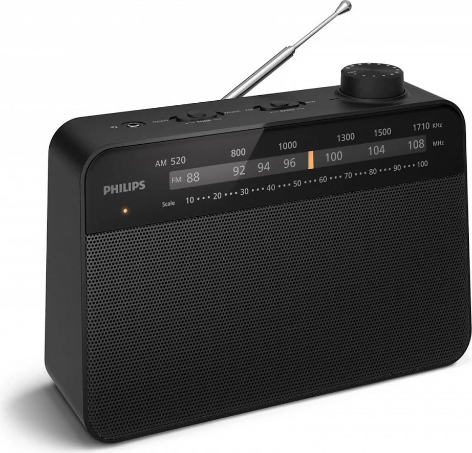 Radio portativ AM/FM Philips TAR2509/10, akordim analog, altoparlant 3.5", energji rrymë & bateri, dalje për kufje, e zezë