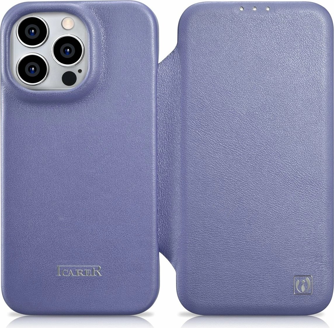 Mbështjellës iCarer CE Premium lëkure për iPhone 14 Pro Max, MagSafe, Vjollcë e lehtë