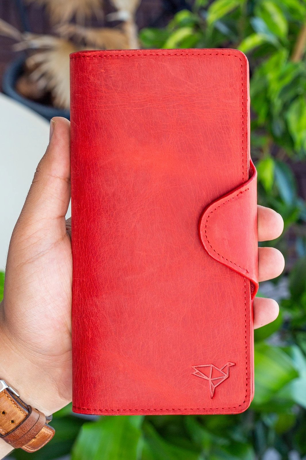 Portofol unisex, lëkurë origjinale, i kuq, Axel