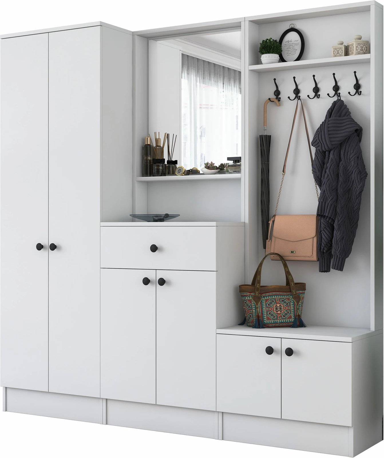 Stendë për korridor, stil skandinav, ngjyrë e bardhë, M3 - 1559