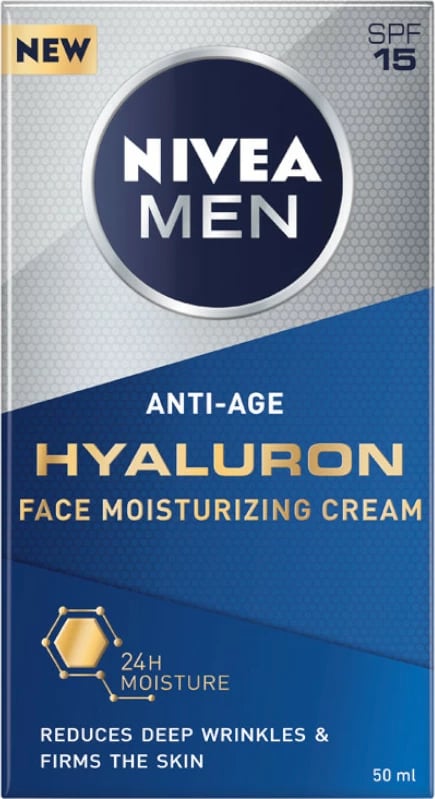 Krem fytyre kundër rrudhave Nivea Men Hyaluron Anti-Wrinkle për meshkuj, 50ml Krem fytyre kundër rrudhave Nivea Men Hyaluron Anti-Wrinkle për meshkuj, 50ml