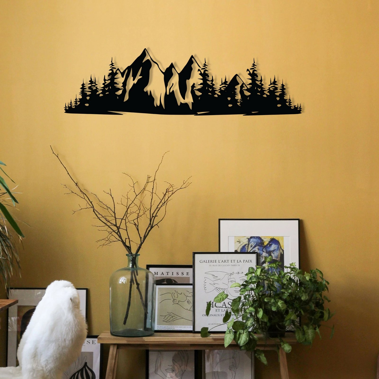 Aksesor dekorativ metalik për mur, Wallity, Mountain 1, ngjyrë e zezë, 68x19cm